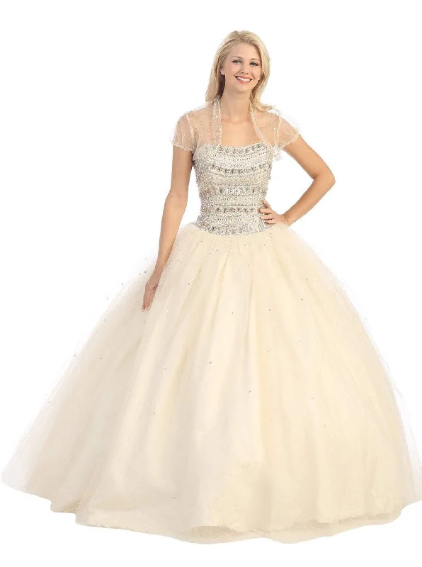 Eureka Fashion - 3005 Jeweled Semi-Sweetheart Ballgown With Bolero