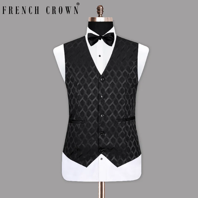 Bunker Black Jacquard Patterned Designer Waistcoat